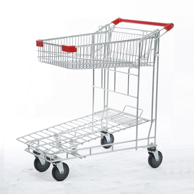 2-tier cargo shopping cart supermarket trolley with pu wheels JC-T24 ...